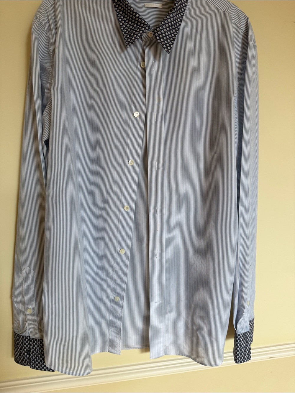Alexander McQueen Light Blue Pinstripe Dress Shirt with Skull Trim Sz 52